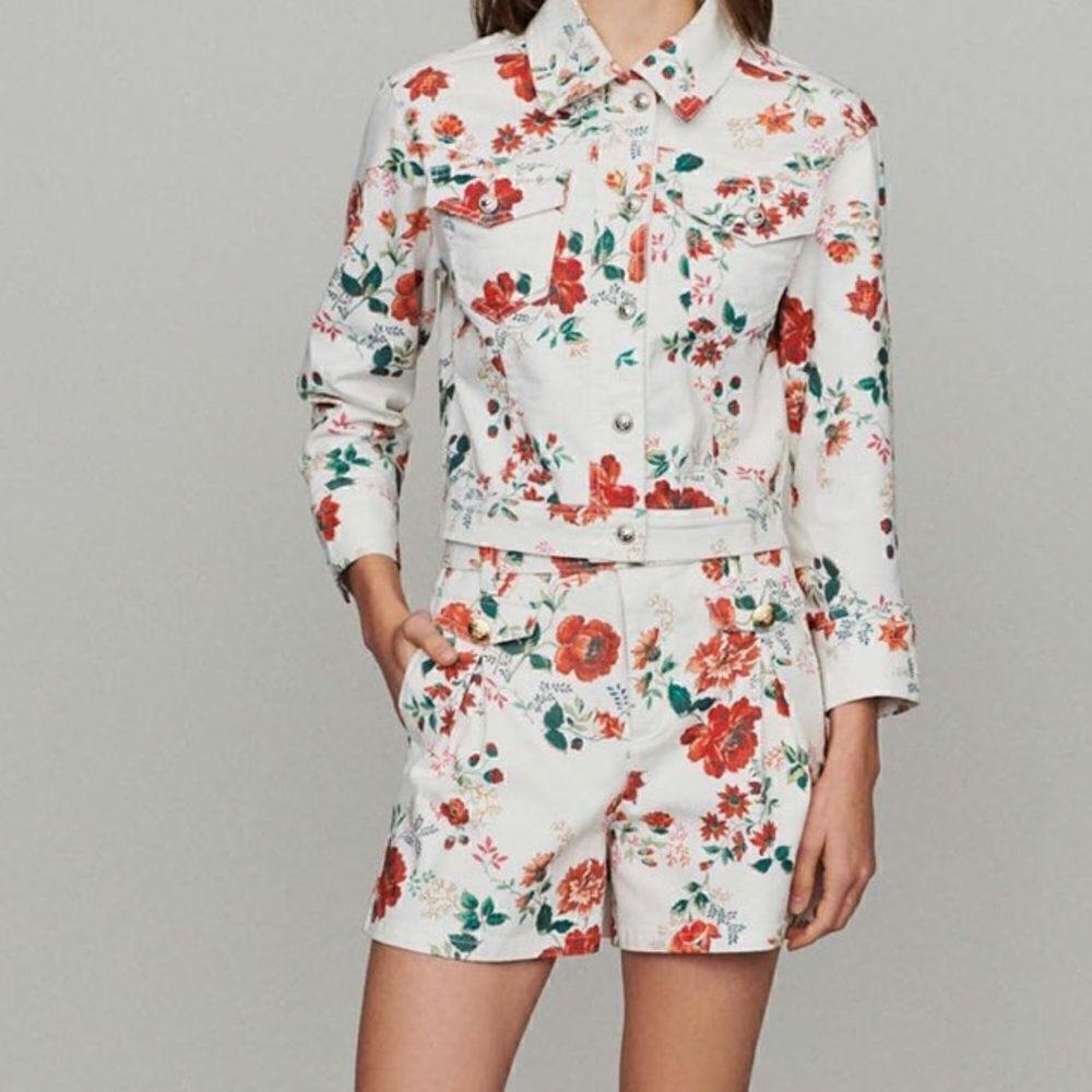 Denim Jacket with Floral Print